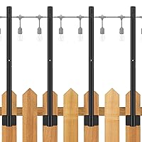 4 Pack 2.8 FT String Light Poles, Suspension Outdoor Fence Post Lights with Clip and Bracket, Outside String Lights Hanging, Wall Mounting Stand for Patio Garden Backyard Wedding Party, Black