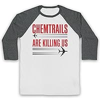 Men's Chemtrails are Killing Us Protest 3/4 Sleeve Retro Baseball Tee, White & Grey, Large