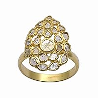 2.50 CTW Sliced Diamond Polki 14K Gold Vermeil Cluster Leafy Wedding Band Ring, Engagement Ring, 925 Sterling Silver Handmade Ring
