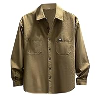 Men's Casual Long Sleeve Button Down Shirt Jacket Cotton Linen Shacket Lightweight Work Coat Button Down Overshirt