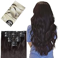Elailite Clip in Human Hair Extensions, 125g 14 Inch 7pcs #02 Dark Brown 100 Real Human Hair, Double Weft Handmade Soft Natural Straight Brazilian Virgin Remy Human Hair for Women