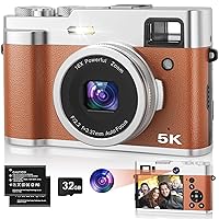 5K Digital Camera for Photography, 48MP Autofocus Vlogging Camera with Viewfinder & Dual Camera, 16X Digital Zoom Point and Shoot Cameras with 32GB SD Card 2 Batteries Compact Travel Camera