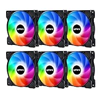 upHere 120mm Case Fan,Support 5V ARGB Addressable Motherboard SYNC,Colorful Cooler Speed Adjustable with Fan Control Hub for PC Cases, CPU Coolers,Radiators System,6-Pack,SR12-06-6