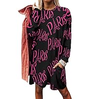 Paris Eiffel Tower Women's Long Sleeve T-Shirt Dress Casual Tunic Tops Loose Fit Crewneck Sweatshirts with Pockets