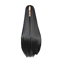 100CM Super Long Straight Wig No Bangs Extra Long Middle Parted Rose Network Black White Party Anime Cosplay Hair with Hairnet (Black)