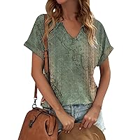 Womens Tops Short Sleeve Summer Spring Tee Shirts Womens v Neck Flowy Women Blouses Casual Blouses