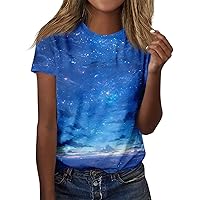 Tops for Women Trendy,Womens Casual Print Tops Crewneck Short Sleeve T Shirts Fashion 2024 Summer Loose Fit Shirts