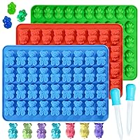 Webake Large Gummy Bear Molds, Silicone Owl Frog Gummy Mold with 2 Droppers, 1 Inch Big Gummy Bear BPA Free, 3 Animals Candy Molds Pinch Test Approved