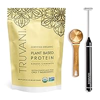 Truvani Vegan Banana Cinnamon Protein Powder with Frother & Scoop Bundle - 20g of Organic Plant Based Protein Powder - Includes Portable Mini Electric Whisk & Durable Protein Powder Scoop