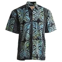 Johari West Men's Button-Down Short Sleeve Shirt, Geometric Forest (Marine, Medium)