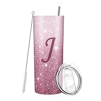 Initial J Tumbler Cup Gifts, Monogrammed Gifts for Women, Personalized Tumblers with Lids and Straws for Women 20oz, Personalized Gifts for Girls Women Mom Teacher Birthday Wedding Graduation
