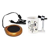 Home-X - Mug Warmer, Multipurpose Heating Pad for Desktop Heated Coffee & Tea or Candle & Wax Warmer, Copper Finish and Bird Watching Novelty Coffee Mug with Telescope Handle for Bird Lovers - 10oz