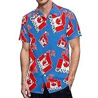Canada Moose Flag Casual Mens Short Sleeve Shirts Slim Fit Button-Down T Shirts Beach Pocket Tops Tees