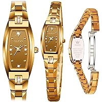 OLEVS Womens Gold Watch,Slim Thin Womens Watch,Square Shape Dress Watches for Women,Diamond Wristwatch Ladies Waterproof Watch Ladies Watches for Small Wrists,Gold-Tone Bracelet Crystal Accented Watch