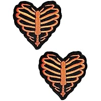 2pcs. Orange Heart Sew Iron on Patch Embroidered Applique Craft Handmade Clothes Dress Plant Hat Jean Sticker Human Skeleton Rib Cage Heart Cartoon Patches Decorative Repair