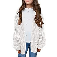 Girls Cardigan Sweaters Long Sleeve Open Front Cable Knit Chunky Sweater Coats with Pockets