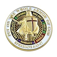 Knights Templar Put on the Whole Armor of God Round Masonic Lapel Pin - [White & Gold][1'' Diameter]