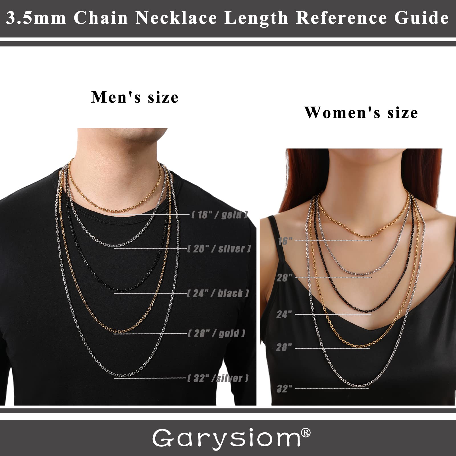 3 Pcs Stainless Steel Chain Necklaces for Men & Women, Silver Gold Black Cable Link Rolo Necklace Boys Fashion Jewelry Gifts, 3.5 MM 16-32 Inch