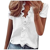 Women's Button Down Temperament Long Sleeve/Ruffle Blouse Solid Colour Comfort Shirt Summer Blouses, S-5XL