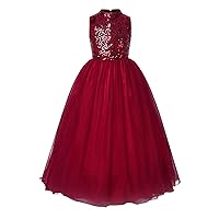 CHICTRY Big Girls Kids Sleeveless Sequin Lace Tulle Dress Wedding Pageant Christmas Formal Party Gowns