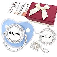 Customized Pacifier and Pacifier Clip with Name, Bling Personalized Pacifier Clip Set with Gift Box, Glitter Crystal Luxurious Dummy Ideal Gift for Boy Baby Shower Newborn Photography(Blue)