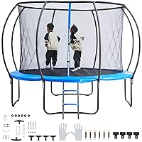 VEVOR 10/12/14FT Trampoline with Enclosure Net, Ladder, and Curved Pole, Heavy Duty Trampoline with Jumping Mat and Spring Cover Padding, Outdoor Recreational Trampolines for Kids Adults