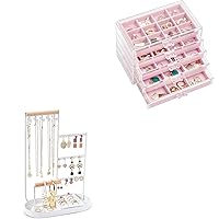 Acrylic Clear Earring Case with Velvet Trays Bundle with Jewelry Stand with Velvet Ring Tray