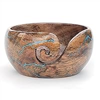 Wood Fracking Fractal Burning Yarn Storage Bowl with Spiral Yarn Design | Lichtenberg Figures | Handcrafted Epoxy Resin Knitting and Crochet Holder Yarn Organizer | Gifts Idea Accessories (Sky-Blue)