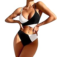 High Waisted Bikini Sets for Women, Women's Sexy Matching Thick Strip Cross Strap Waist Swimsuit One, S XL