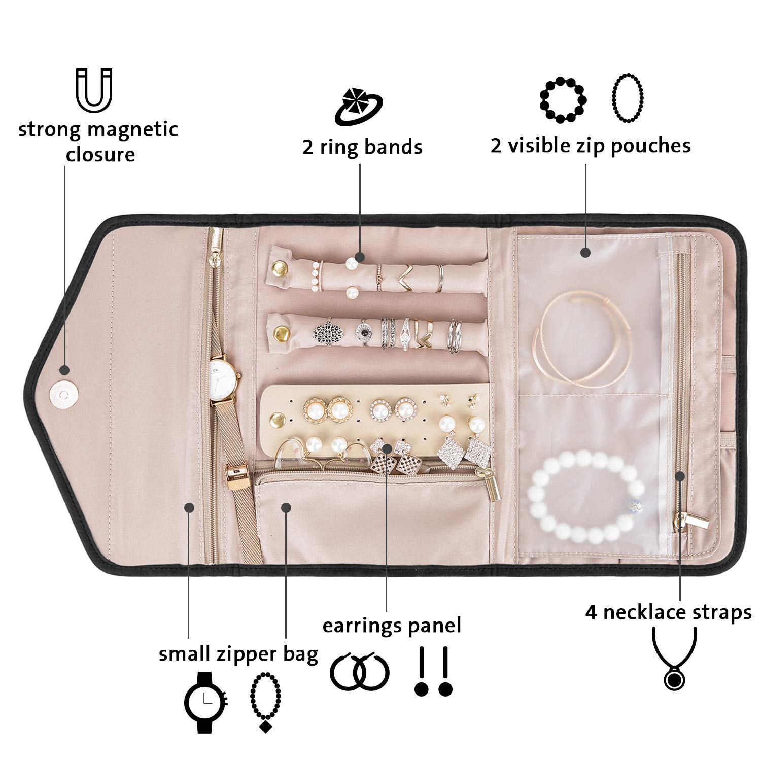 BAGSMART Toiletry Bag Hanging Travel with Travel Jewelry Organizer Roll Foldable Jewelry Case for Journey-Rings Makeup Organizer with TSA Approved Transparent Cosmetic Bag