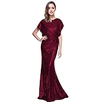 Womens 2018 Short Sleeves Sequined Prom Evening Party Gowns FormalJ276