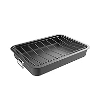 Roasting Pan with Angled Rack-Nonstick Oven Roaster and Removable Tray-Drain Fat and Grease for Healthier Cooking-Kitchen Cookware by Classic Cuisine