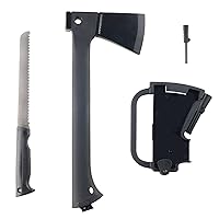 Camping Hand Axe and Survival Gear - Lightweight Hatchet with Nested Serrated Wood Saw Knife and Magnesium Fire Starter Tool by Wakeman (Black)