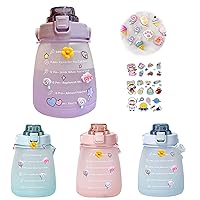 Glitz Big Belly Bottle 1.4l, Big Belly Water Bottle, Water Bottles with Times to Drink, with Straw, Shoulder Strap and 3d Stickers (Purple)