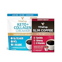 Vitacup Slim Coffee Pods & Keto + Collagen Vanilla Coffee Creamer Bundle for Diet Support, 16 Ct Single Serve Pods & 10 oz Creamer Powder Bag