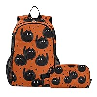 ALAZA Spooky Cat Kitten Halloween Funny Backpack and Lunch Bag Set Back Pack Bookbag Cooler Case Kits