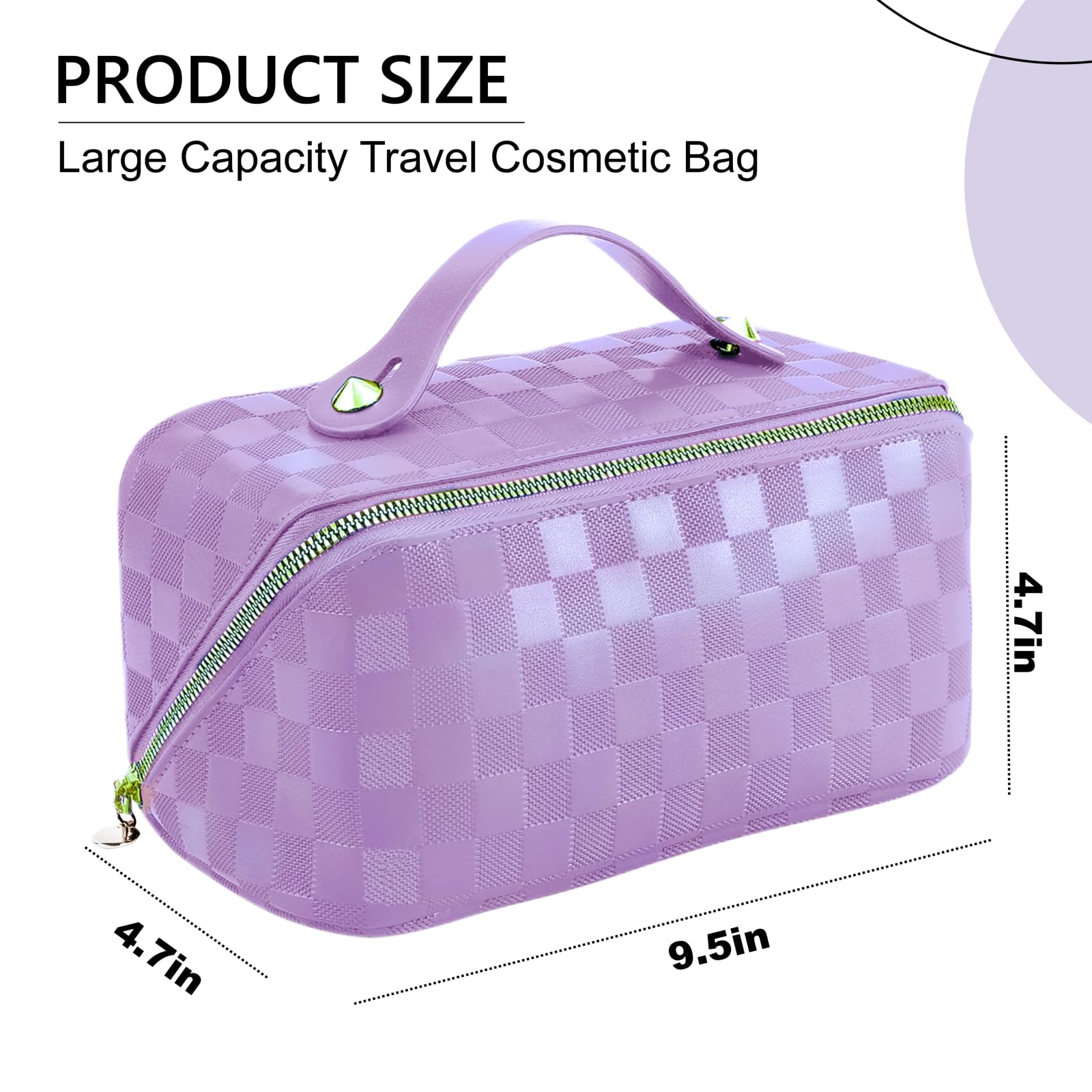 GUZINC Travel Makeup Bag for Women, Portable Checkered Cosmetic Bag organizer, Water-resistant PU Leather Travel toiletry bag for Travel, Gifts, and Daily Use (Purple)