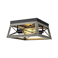 DEWENWILS Farmhouse Flush Mount Ceiling Light Fixture, 2-Light Close to Ceiling Lamp with Wood Grain Finish, Industrial Semi Flush Mount Island Light for Hallway Kitchen Entryway Living Room