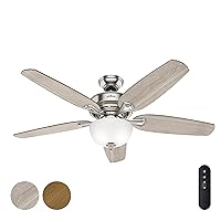 Hunter Fan 54 inch Casual Brushed Nickel Indoor Ceiling Fan with Light Kit and Remote Control (Renewed)