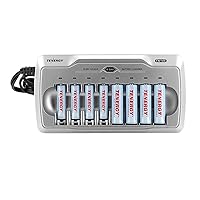 Tenergy TN145 8 Bay Charger and 4 Pack Rechargeable AA Batteries and 4 Pack Rechargeable AAA Batteries, Independent Charging, UL & CE Certified