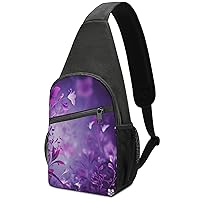 Chest Bag Sling Bag for Men Women Purple Flower Pattern Sport Sling Backpack Lightweight Shoulder Bag for Travel