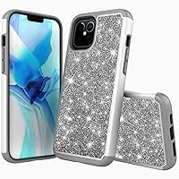Compatible with iPhone 12 Mini Case 5.4 inch, (2020),Dual Layer Rugged Bumper,Bling Sparkly Glitter Shiny TPU Rubber Slim Fit Drop Protection Shockproof Cover-Silver