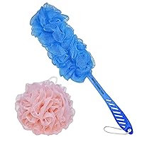 Long Handle Loofah With Round Ball Loofah Family And Value Pack,Bathing Accessories,Easy To Carry,Bath Loofah for Women and Men,Multicolor(Pack of 2)