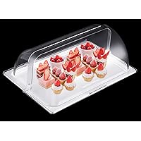 Food Serving Display Tray with Clear Roll Top Cover Reusable Platter Cake Pastry Dessert Display Tray Plate Case with Lid for Food Buffet