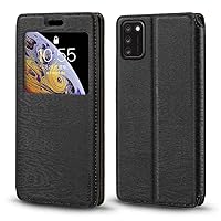 TCL A3X A600DL Case, Wood Grain Leather Case with Card Holder and Window, Magnetic Flip Cover for TCL A3X A600DL (6 inch), Black