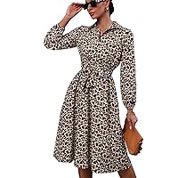 Women's Dress Leopard Print Belted Shirt Dress Women's Dress