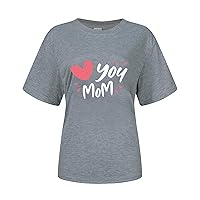 Women's Tops Fashionable Casual Mother's Day Graphic Text Print T-Shirt Round Neck Pullover Short Top, S-3XL