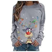 Christmas Tshirts for Women Snowflake/Reindeer/Christmas Tree Plaid Crewneck Blouse Basic Sweatshirts for Women