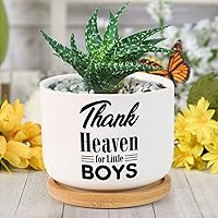 Thank Heaven for Little Boys Ceramic Planters Gift for Mother Day Planters for Indoor Plants with Drainage Holes and Saucers Orchid Pot for Home Desktop Office Windowsill