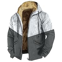 Winter Jacket For Men Color Block Sherpa Fleece Lined Hoodies Coat Full Zip Up Hoodie Outwear Warm Workout Jacket